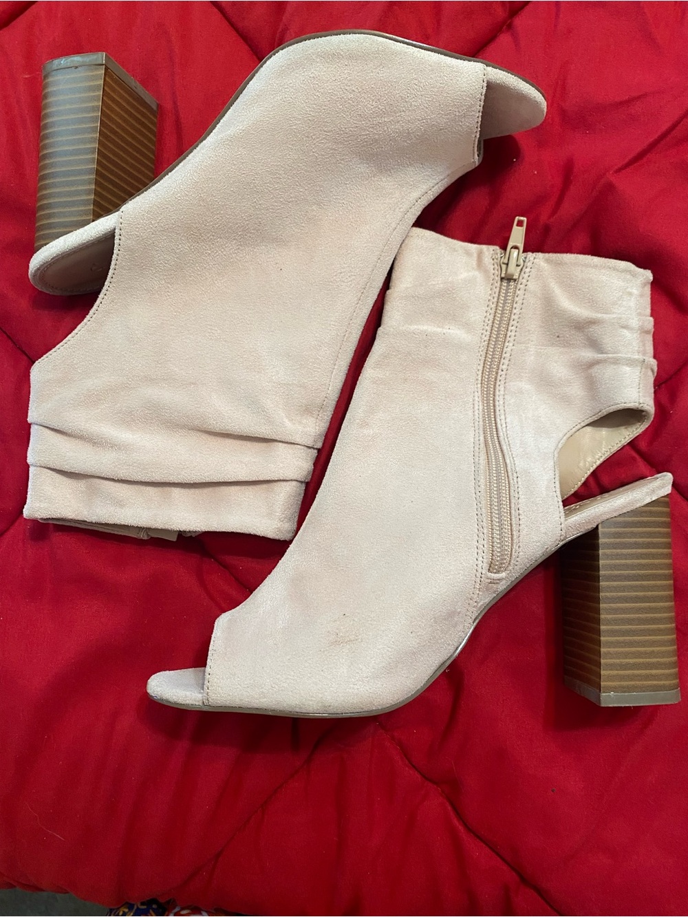 Charlotte Russe Tan Suede Open-Toe Block Heel Mules Size 9